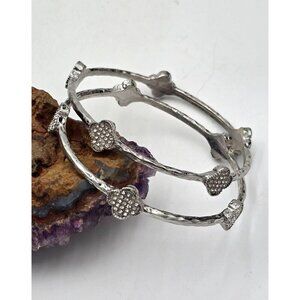 Silver Tone Crystal Rhinestone Clover Bangle Bracelets Set Of 2 Costume Jewelry